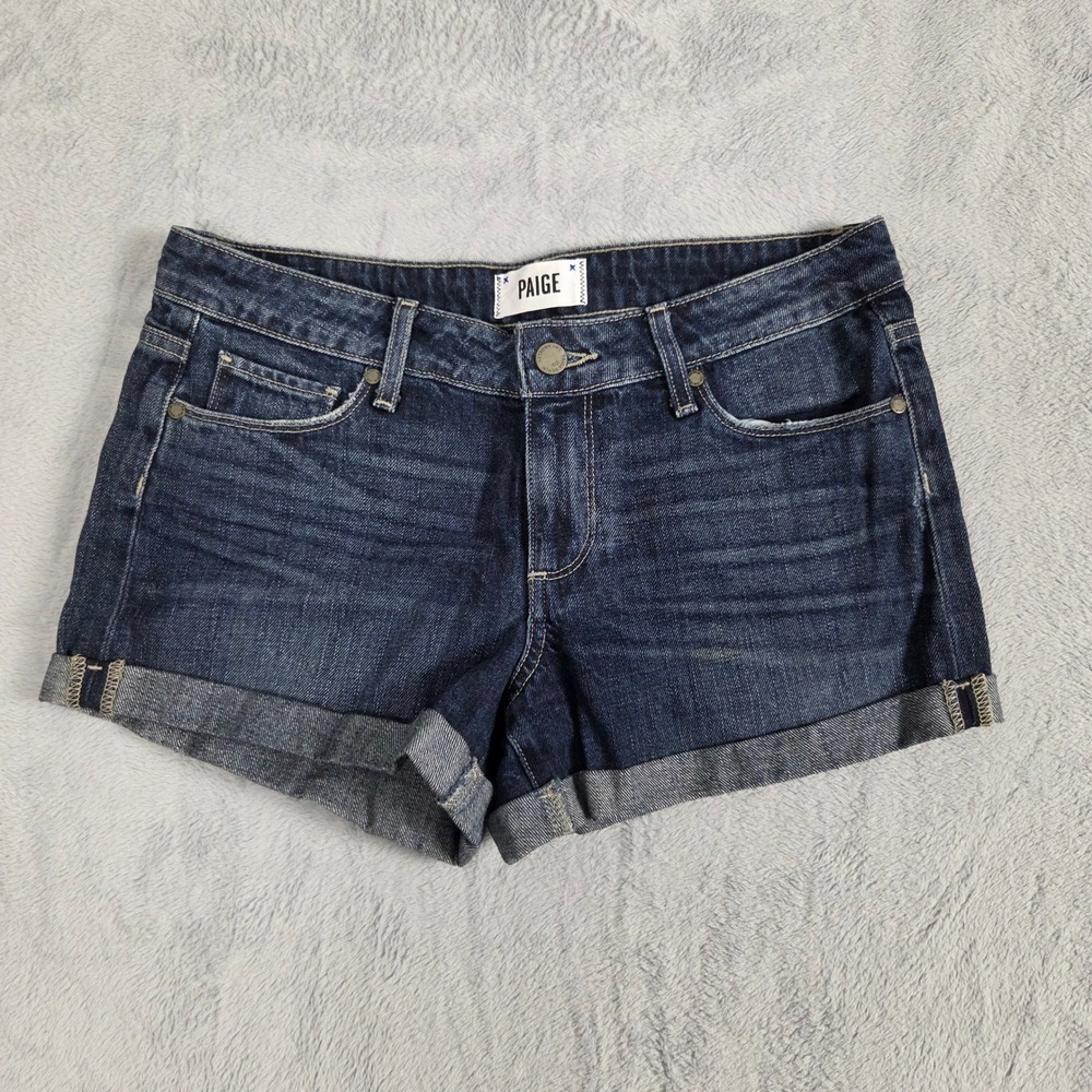 PAIGE Jimmy Jimmy Short Womens Size 26 Dark Wash Excellent Cuffed Denim Shorts